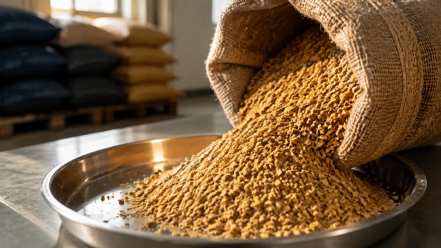 Golden rice DDGS sample prepared for quality review